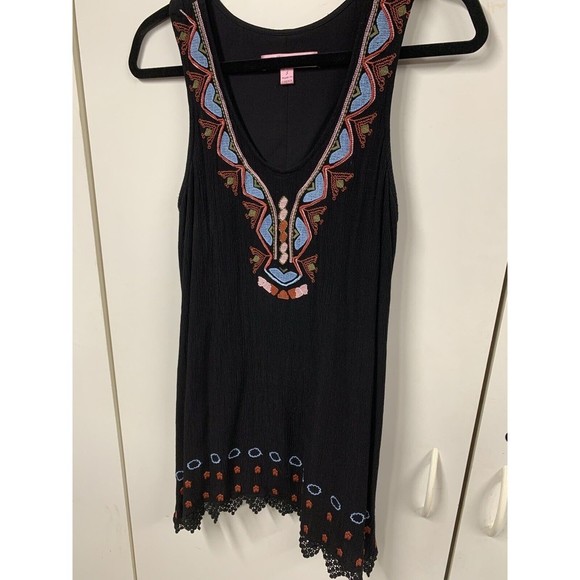 Honey belle Embroidered Black Mini‎ Dress Boho Style Size Small - Picture 1 of 11